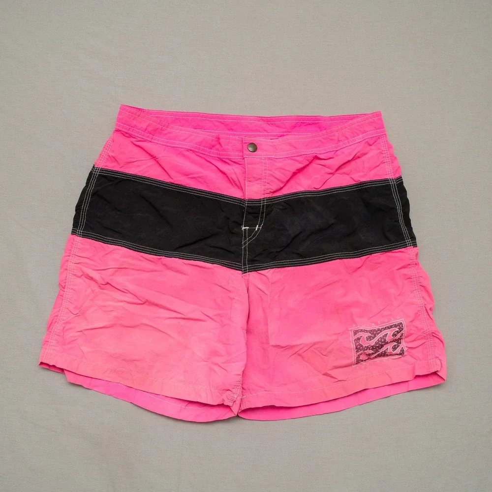 Vintage 80s Billabong Black Pink Board Shorts Faded Surf Skate Adult 32